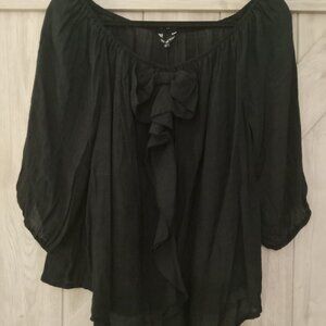 UNIQUE SPECTRUM- SHEER VINTAGE TOP WITH RUFFLE  3/4 LENGHT SLEEVES-XL- NWT